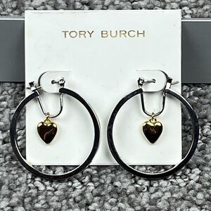Tory Burch Earrings Celestial Heart Hoop Silver Gold Tone Women Jewelry Signed
